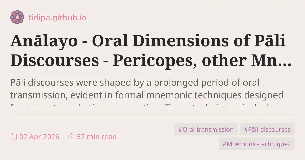 Anālayo - Oral Dimensions of Pāli Discourses - Pericopes, other ...